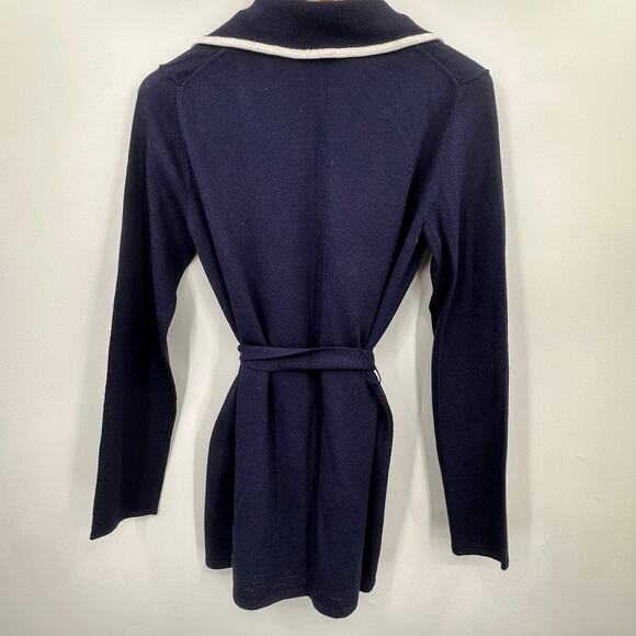 The Look Randolph Duke Belted Sweater Cardigan Jacket Womens XS Navy Blue White - Picture 6 of 6